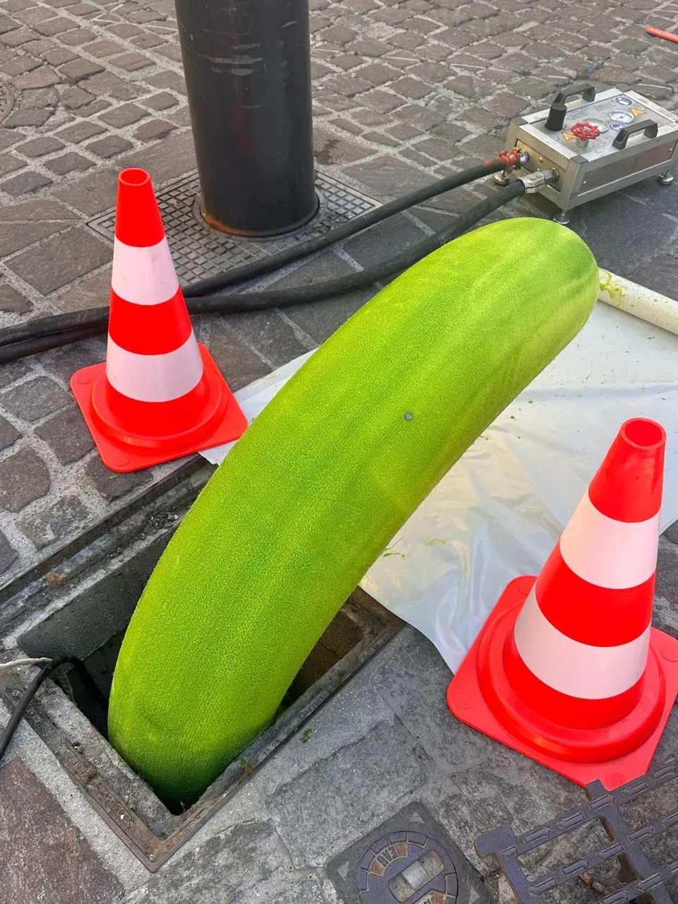 Réversion de la gaine verte dans le regard — chantier Embrun